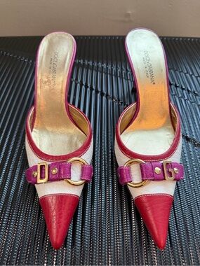Dolce & Gabbana White, Fuchsia and Red Pointed-Toe Slip-On Mules
